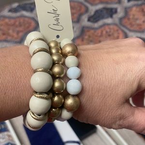 Charlie Paige stretch bracelets (3) in crème and gold